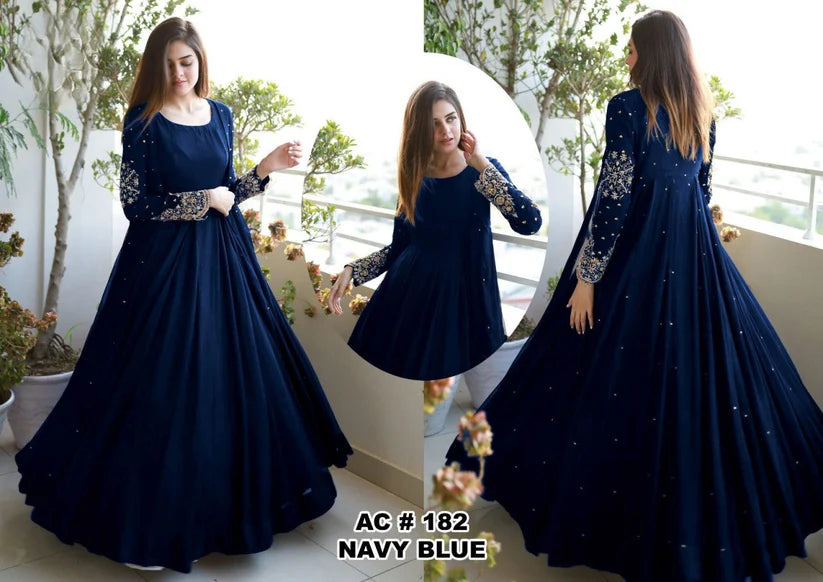 (chifone Embroidery Gaun Maxi 3 PCs)